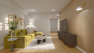 Midcentury Modern, Warm Transitional Living Room by Havenly Interior Designer Sunali