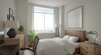 Midcentury Modern, Minimal, Warm Transitional Bedroom by Havenly Interior Designer Alexis