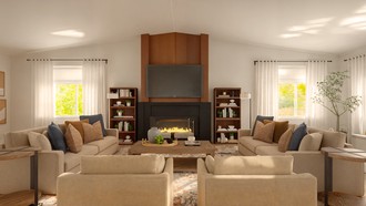 Farmhouse, Warm Transitional Living Room by Havenly Interior Designer Martha