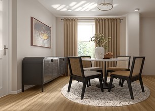 Midcentury Modern, Warm Transitional Dining Room by Havenly Interior Designer Sunali