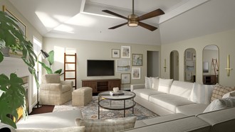 Bohemian, Farmhouse, Rustic, Transitional Living Room by Havenly Interior Designer Elisa