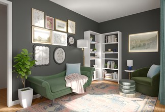 Eclectic, Glam, Vintage, Inspired Modern, Artful Eclectic Reading Room by Havenly Interior Designer Christina