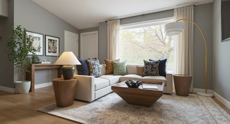 Warm Transitional Living Room by Havenly Interior Designer Sophia