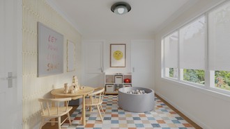 Eclectic, Midcentury Modern, Preppy Playroom by Havenly Interior Designer Rachel