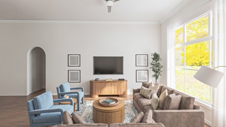 Warm Transitional Living Room by Havenly Interior Designer Diego