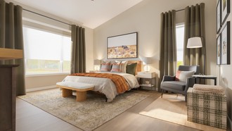 Farmhouse, Rustic, Country, Warm Transitional Bedroom by Havenly Interior Designer Jess