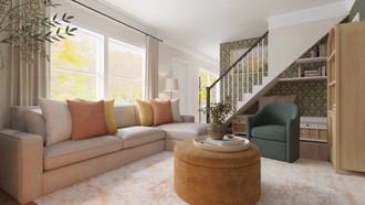Warm Transitional Living Room by Havenly Interior Designer Sophia