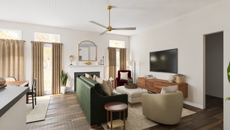 Organic Modern, Warm Transitional Living Room by Havenly Interior Designer Katherin