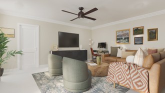 Warm Transitional Living Room by Havenly Interior Designer Karina