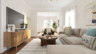 Contemporary, Transitional, Midcentury Scandi Living Room by Havenly Interior Designer Lilia
