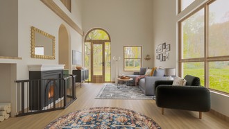 Bohemian, Farmhouse, Rustic, Global, Scandinavian, Midcentury Scandi Living Room by Havenly Interior Designer Jess