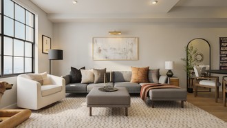 Contemporary, Inspired Modern, Contemporary Luxe, Midcentury Scandi, Warm Transitional Living Room by Havenly Interior Designer Jess