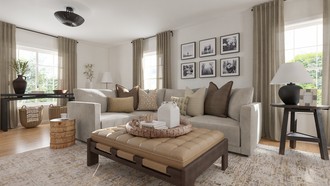 Farmhouse, Transitional, Warm Transitional Living Room by Havenly Interior Designer Emilee