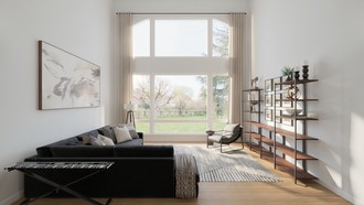 Modern, Transitional, Midcentury Modern, Midcentury Scandi, Warm Transitional Living Room by Havenly Interior Designer Christopher