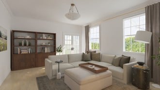 Warm Transitional Living Room by Havenly Interior Designer Rocío