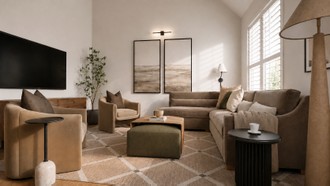 Transitional, Inspired Modern, Contemporary Luxe, Midcentury Scandi, Organic Modern, Warm Transitional Living Room by Havenly Interior Designer Anny