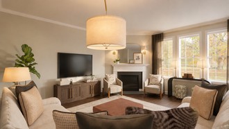 Warm Transitional Living Room by Havenly Interior Designer Jaime