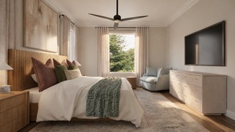 Transitional, Organic Modern, California Cool, Warm Transitional Bedroom by Havenly Interior Designer Sofia