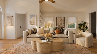 Bohemian, Midcentury Scandi, California Cool, Warm Transitional Living Room by Havenly Interior Designer Jess
