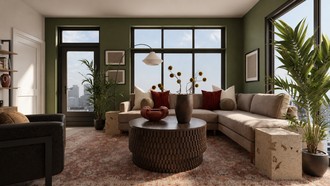 Eclectic, Industrial, Inspired Modern, Warm Transitional Living Room by Havenly Interior Designer Sofia