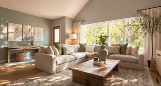 Warm Transitional Living Room by Havenly Interior Designer Sophia