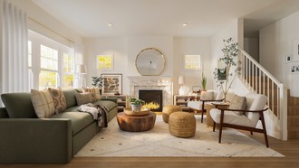 Bohemian, Scandinavian, Midcentury Scandi, Warm Transitional Living Room by Havenly Interior Designer Jess