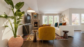 Contemporary, Eclectic, Transitional, Artful Eclectic Living Room by Havenly Interior Designer Gabriela