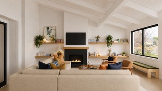 Bohemian, Scandinavian, Midcentury Scandi, California Cool, Warm Transitional Living Room by Havenly Interior Designer Diogo
