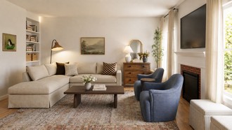 Warm Transitional Living Room by Havenly Interior Designer Cami