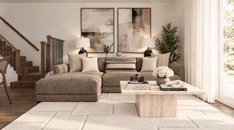 Warm Transitional Living Room by Havenly Interior Designer Karley