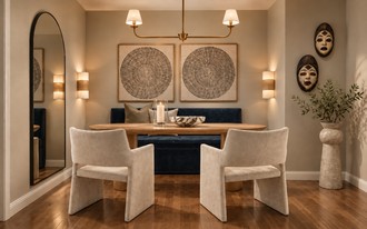 Contemporary, Modern, Eclectic, Inspired Modern, Parisian Modern, Contemporary Luxe, Warm Transitional Dining Room by Rhonda Stanbury Interior Designer Anny