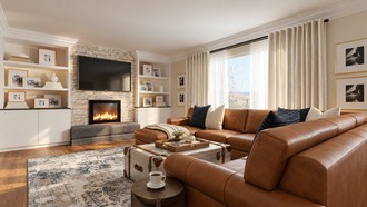 Transitional, Vintage, Midcentury Modern, Scandinavian, Contemporary Luxe, Warm Transitional Living Room by Havenly Interior Designer Anny