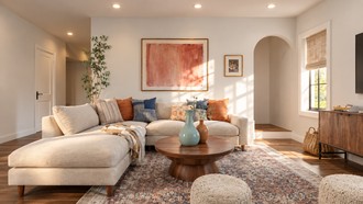 Midcentury Scandi, Warm Transitional, Modern Cottage Living Room by Havenly Interior Designer Jess