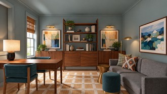 Contemporary, Modern, Library, Vintage, Midcentury Modern, Midcentury Scandi Office by Havenly Interior Designer Kristen