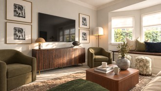 Midcentury Modern, Inspired Modern, Organic Modern, Warm Transitional Living Room by Havenly Interior Designer Emilee