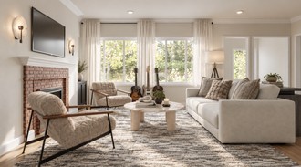 Warm Transitional Living Room by Havenly Interior Designer Karley