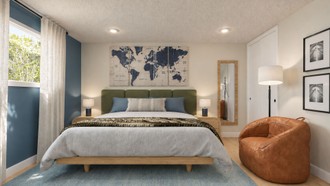 Midcentury Modern, Midcentury Scandi, Warm Transitional Bedroom by Havenly Interior Designer Montserrat