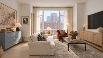 Warm Transitional Living Room by Havenly Interior Designer Malena