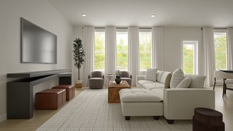 Contemporary, Modern, Industrial, Farmhouse, Rustic, Transitional, Midcentury Scandi Living Room by Havenly Interior Designer Amber
