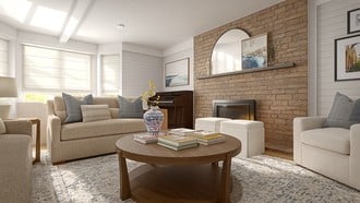 Warm Transitional Living Room by Havenly Interior Designer Kennedy