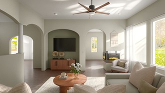 Transitional, Scandinavian, Warm Transitional Living Room by Havenly Interior Designer Jack