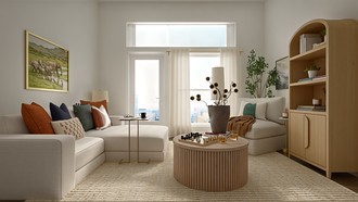 Global, Inspired Modern, Midcentury Scandi Living Room by Havenly Interior Designer Valerie