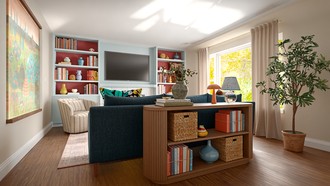 Midcentury Scandi, Warm Transitional Reading Room by Havenly Interior Designer Wan