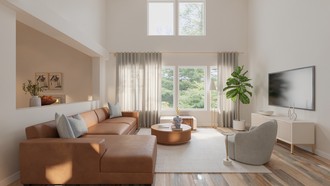 Contemporary Luxe, Midcentury Scandi Living Room by Havenly Interior Designer Akira