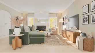 Modern, Classic, Transitional, California Cool, Warm Transitional Living Room by Havenly Interior Designer Emerie