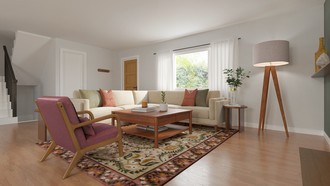 Midcentury Scandi, Warm Transitional Living Room by Havenly Interior Designer Valeria