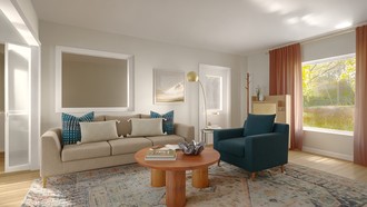 Bohemian, Coastal, Transitional, California Cool, Warm Transitional Living Room by Havenly Interior Designer Leah