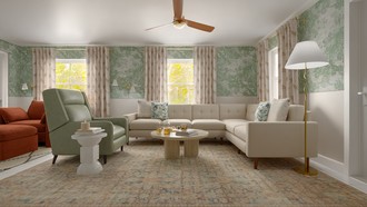 Eclectic, Transitional, Midcentury Modern, Warm Transitional, Artful Eclectic Living Room by Havenly Interior Designer Leah