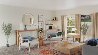 Coastal, Midcentury Modern, Preppy Living Room by Havenly Interior Designer Sofia