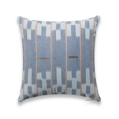 Chambray Lattice Baule Pillow by St. Frank | Blue | 18" W x 18" H | Cotton/Linen
